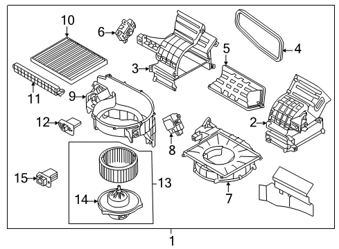 2013 Kia Sportage Blower Motor & Fan Cover Assembly-Air Filter Diagram for 97129-2M000