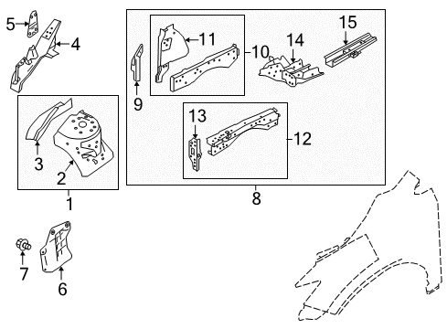 2015 Nissan Murano Structural Components & Rails Hoodledge-Upper, LH Diagram for F4113-5AAMA