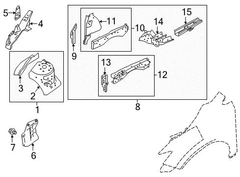 2015 Nissan Murano Structural Components & Rails Cover-Splash, Hoodledge RH Diagram for 64838-5AA0B