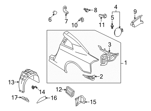 2010 Nissan GT-R Quarter Panel & Components, Exterior Trim Reflector MUDGUARD, Rear RH Diagram for 76856-JW90A