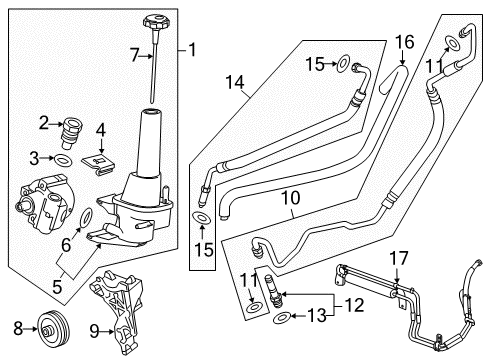 2015 GMC Sierra 3500 HD P/S Pump & Hoses, Steering Gear & Linkage Power Steering Oil Cooler Diagram for 84006546