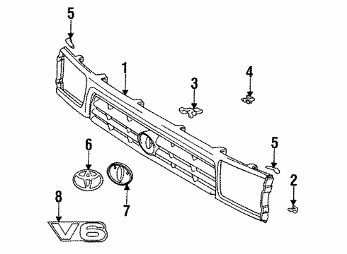 1994 Toyota 4Runner Grille & Components Emblem Clip Diagram for 90164-30006