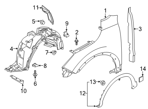 2017 Nissan Rogue Sport Fender & Components, Exterior Trim Protector-Front Fender, RH Diagram for 63840-6MA0A