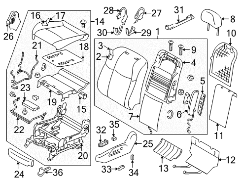 2012 Infiniti M35h Power Seats Heater Unit Front Seat Back Diagram for 87635-1MA0A