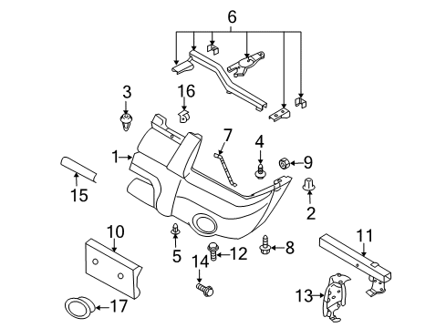 2004 Nissan Frontier Front Bumper Nut Diagram for 63848-9E00A