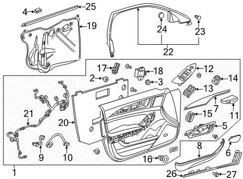 2017 Cadillac CTS Interior Trim - Front Door Upper Molding Diagram for 23242708