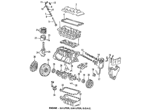 1991 Honda Prelude Engine Parts, Mounts, Cylinder Head & Valves, Camshaft & Timing, Oil Pan, Oil Pump, Crankshaft & Bearings, Pistons, Rings & Bearings Camshaft, Exhuast Diagram for 14121-PK2-A01