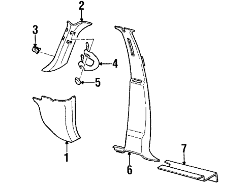 1998 Lincoln Navigator Interior Trim - Pillars, Rocker & Floor Weatherstrip Pillar Trim Diagram for F75Z-1503599-AAA