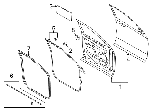 2020 Ford Expedition Front Door Weatherstrip On Body Diagram for JL1Z-7820708-A