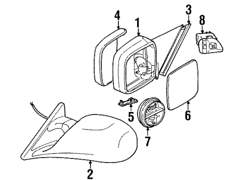 1997 BMW 328i Outside Mirrors Convex Mirror Glass Diagram for 51168119714