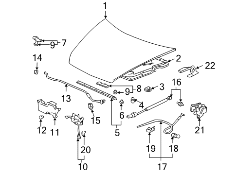 2007 Honda Accord Hood & Components Stay Assembly, Driver Side Hood Opener Diagram for 74195-SDB-A02
