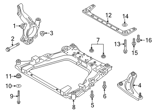 2011 Nissan Leaf Front Suspension Components, Lower Control Arm, Stabilizer Bar STOPPER Rub-Front Suspension Mounting, Front Diagram for 54464-CY00B