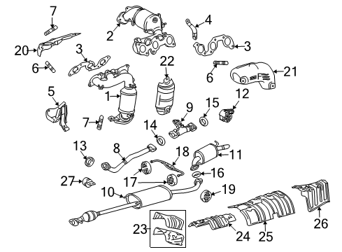 2009 Toyota Highlander Exhaust Components, Exhaust Manifold Muffler Shield Diagram for 58327-0E030