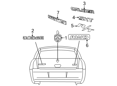2008 Dodge Caliber Exterior Trim - Lift Gate Emblem Diagram for 5191814AA