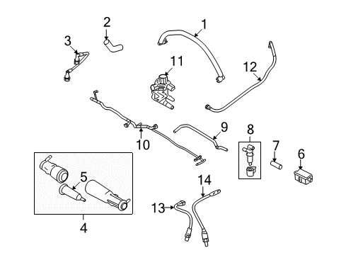 2008 Ford Explorer Sport Trac Emission Components Hose Connector Diagram for YL8Z-6A614-AA