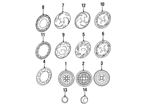 1991 Hyundai Excel Wheels Single Original Wheel Cover Hubcap Diagram for 52960-24210