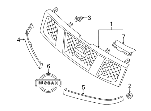 2009 Nissan Titan Grille & Components Grommet-Screw Diagram for 01281-0005U