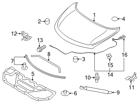 2013 Nissan Murano Hood & Components Stay Assy-Hood, LH Diagram for 65471-1AA1A