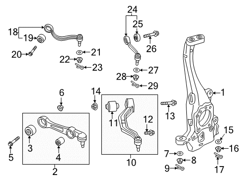 2019 Genesis G90 Front Suspension Components, Lower Control Arm, Upper Control Arm, Stabilizer Bar Bush-Upper Arm Diagram for 54443-B1500