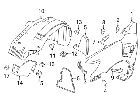 2017 Nissan Titan Fender & Components INSULATOR-Front Fender Protector Diagram for 638A1-7S000