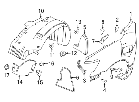 2020 Nissan Titan Fender & Components Protector-Front Fender, LH Diagram for 63831-9FV0A