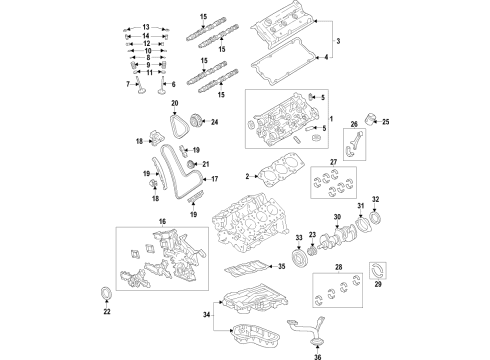 2021 Toyota Highlander Engine Parts, Mounts, Cylinder Head & Valves, Camshaft & Timing, Variable Valve Timing, Oil Cooler, Oil Pan, Oil Pump, Balance Shafts, Crankshaft & Bearings, Pistons, Rings & Bearings Side Mount Diagram for 12305-0P040