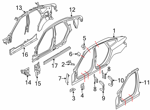 2017 BMW 430i Gran Coupe Hinge Pillar, Rocker, Uniside Left Interior Side Frame Diagram for 41217333929