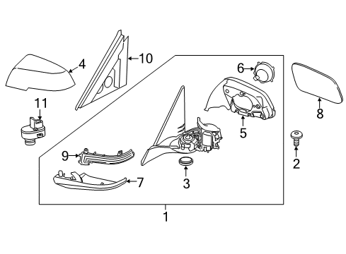 2019 BMW 340i GT xDrive Parking Aid Outside Mirror Cover Cap, Primed, Left Diagram for 51167292745