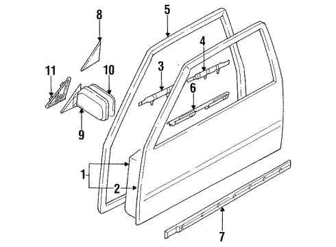 1989 Nissan Sentra Front Door & Components, Outside Mirrors, Exterior Trim Mirror Assembly-Door RH Diagram for 96301-84A00