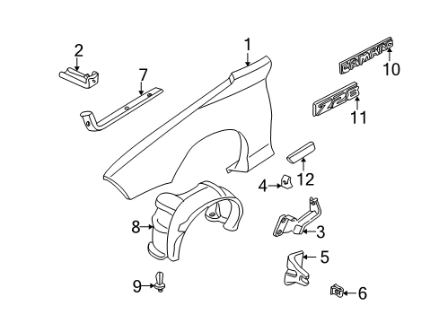 2001 Chevrolet Camaro Fender & Components, Exterior Trim Molding Asm, Front Fender Center Rear- RH (Paint To Match) Diagram for 88892066