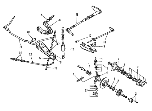 1996 Nissan Pickup Front Suspension Components, Lower Control Arm, Upper Control Arm, Stabilizer Bar, Torsion Bar, Locking Hub Hub Assy-Free Running Diagram for 40260-1S700