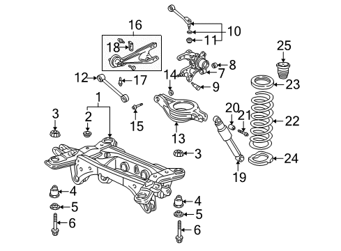2001 Acura MDX Rear Suspension Components, Lower Control Arm, Upper Control Arm, Stabilizer Bar Shock Absorber, Rear Diagram for 52610-S3V-305