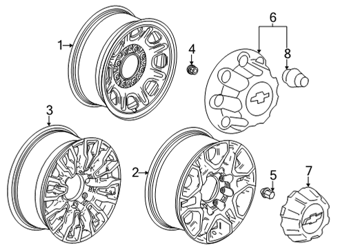 2020 Chevrolet Silverado 3500 HD Wheels Hub Cap Diagram for 23378321