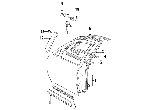 1995 Oldsmobile Achieva Front Door & Components, Exterior Trim Sealing Strip Asm-Front Side Door Window Outer *Black/Bright Diagram for 22606348