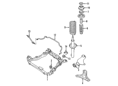 1999 Ford Contour Front Suspension Components, Lower Control Arm, Stabilizer Bar Lower Control Arm Diagram for F8RZ-3078-BA