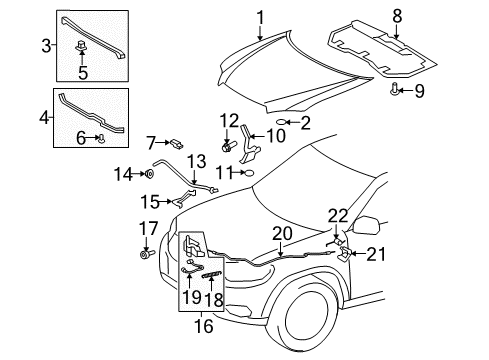 2010 Toyota Highlander Hood & Components Latch Assembly Diagram for 53510-0E040