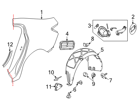 2015 Buick LaCrosse Quarter Panel & Components, Exterior Trim Liner Asm-Rear Wheelhouse Diagram for 26202860