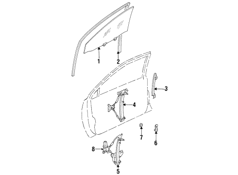 2002 Chevrolet Prizm Front Door Regulator, Front Side Door Window Diagram for 94857526