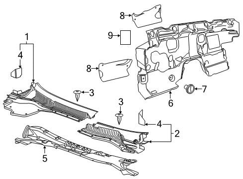 2016 Chevrolet SS Cowl Insulating Cover Diagram for 92255012