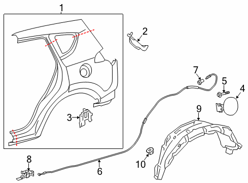 2017 Toyota RAV4 Fuel Door Wheelhouse Liner Diagram for 77277-0R030