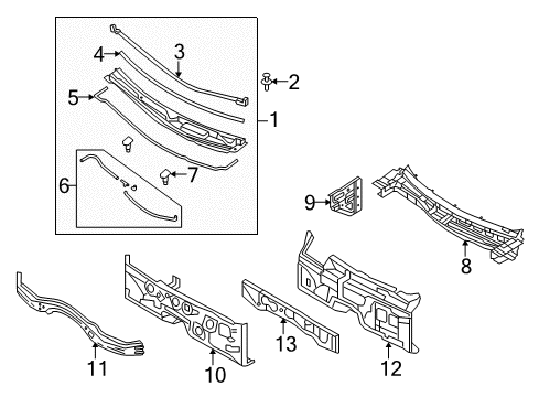 2014 Hyundai Genesis Coupe Cowl Insulator-Dash Panel Diagram for 84124-2M500