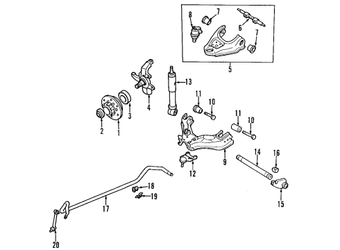 1997 Acura SLX Front Suspension Components, Lower Control Arm, Upper Control Arm, Stabilizer Bar, Torsion Bar Bushing, Stabilizer Bar Diagram for 8-97036-342-0