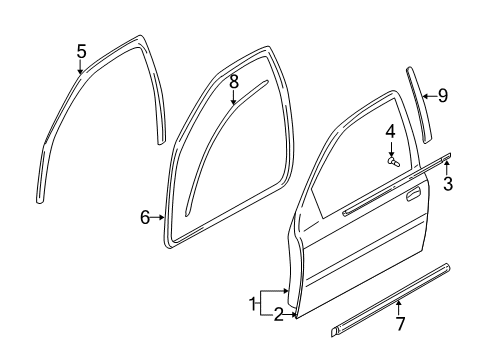2002 Kia Rio Front Door & Components, Exterior Trim Window REGULATER Manual, LH Diagram for 0K30A59560B