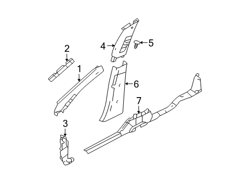 2006 Mercury Montego Interior Trim - Pillars, Rocker & Floor Windshield Pillar Trim Diagram for 5G1Z-5403598-AAB