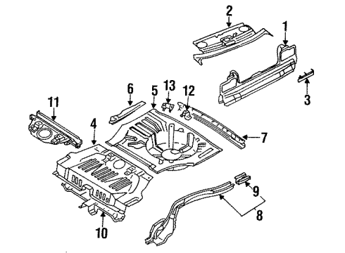 1987 Nissan Stanza Rear Body, Rear Upper Body, Rear Floor & Rails Floor Rear Diagram for 74514-01E30