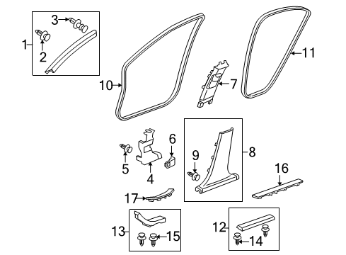 2013 Acura TSX Interior Trim - Pillars, Rocker & Floor Garnish Assembly, Driver Side Center Pillar (Upper) (Graphite Black) Diagram for 84161-TL0-G02ZC