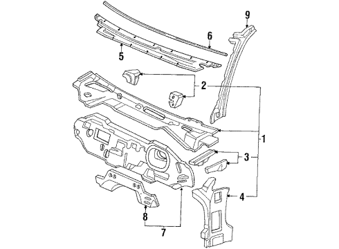 1991 Honda Civic Cowl Dashboard (Lower) Diagram for 61500-SH5-A11ZZ