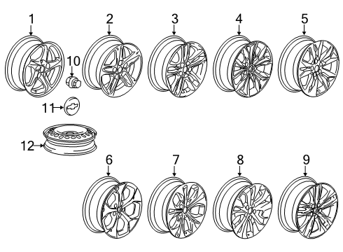 2020 Chevrolet Malibu Wheels Center Cap Diagram for 22791586