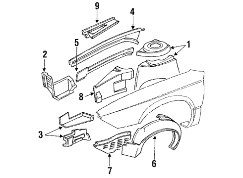 1990 Buick Regal Structural Components & Rails Shield-Fuse Block Diagram for 14100403