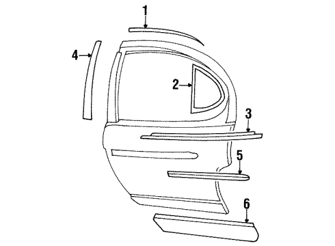 2000 Pontiac Grand Prix Exterior Trim - Rear Door Molding Kit, Rear Side Door Lower Diagram for 12455151